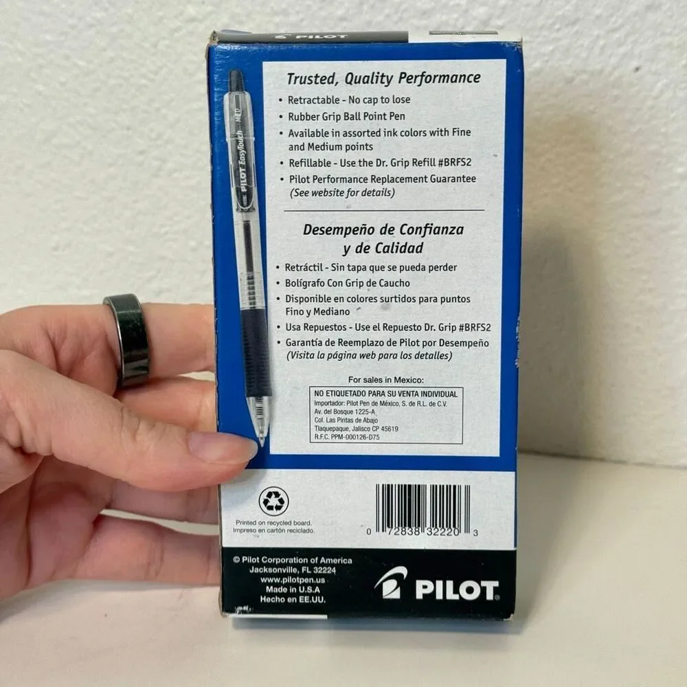 Pilot Easy Touch Pen Medium 32220, Black Ink, Retractable,‎ 1.0mm, Box of 12